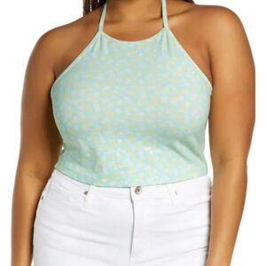 BP. Teal Ivory Allison Halter Top Floral Blue Green 3X Crop Nordstrom